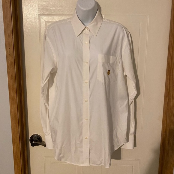 Vintage Y2K Lauren Ralph Lauren classic white button-down shirt with crest - Picture 1 of 12